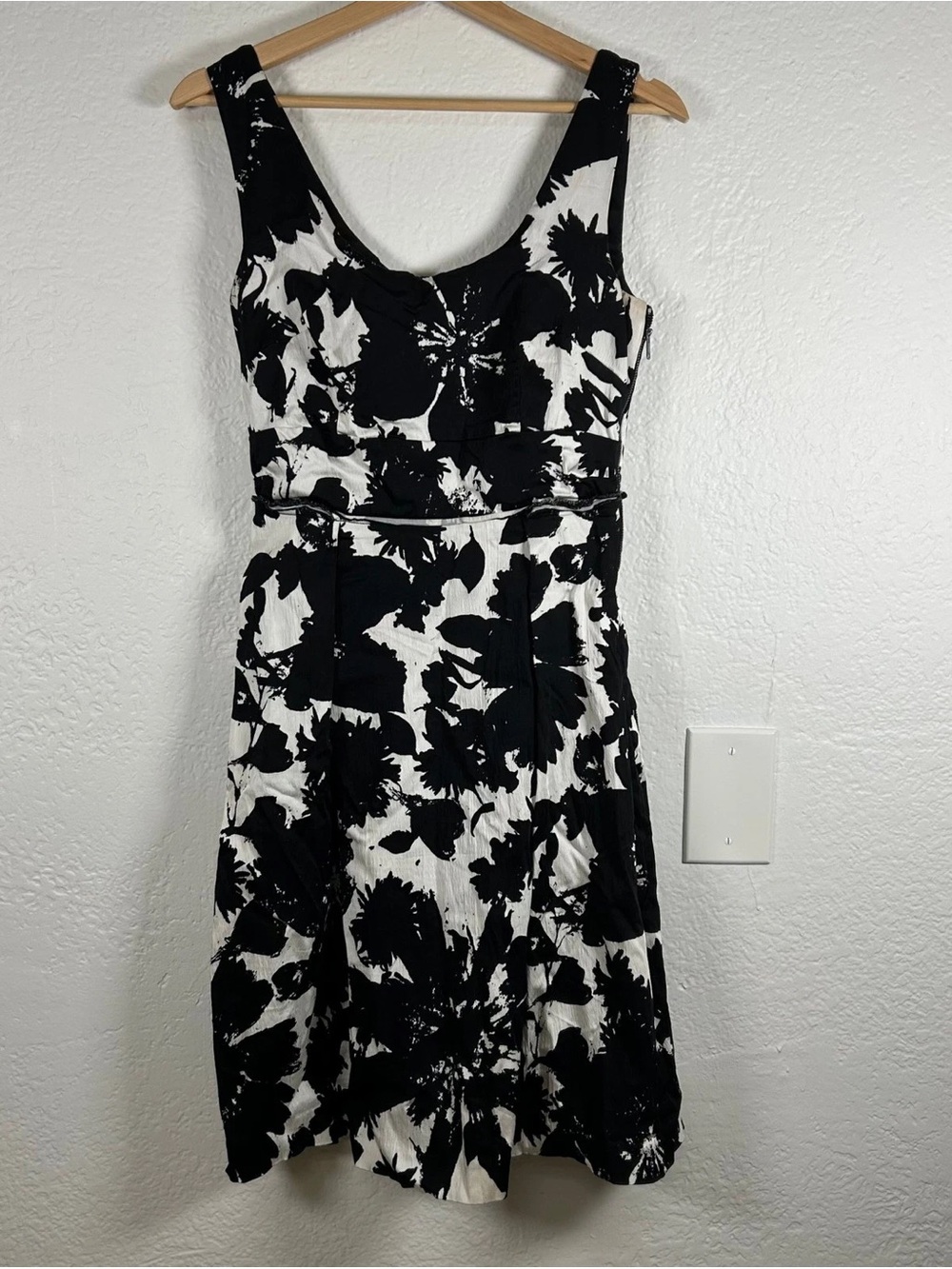 Ann Taylor Black and White Floral Fit-and-Flare Dress